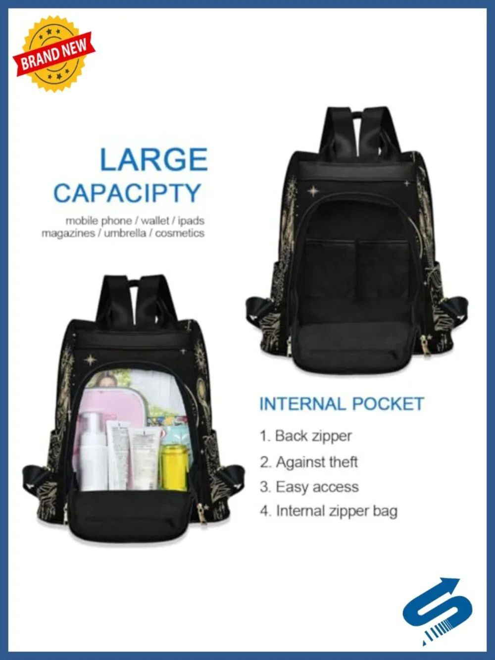 100% Polyester Water-Resistant Rucksack with Multiple Pockets for Travel &